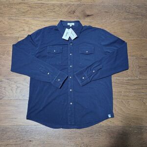 Peter Millar Crown Lava Wash Shirt Men's M Blue Pearl Snap Long Sleeve Pockets